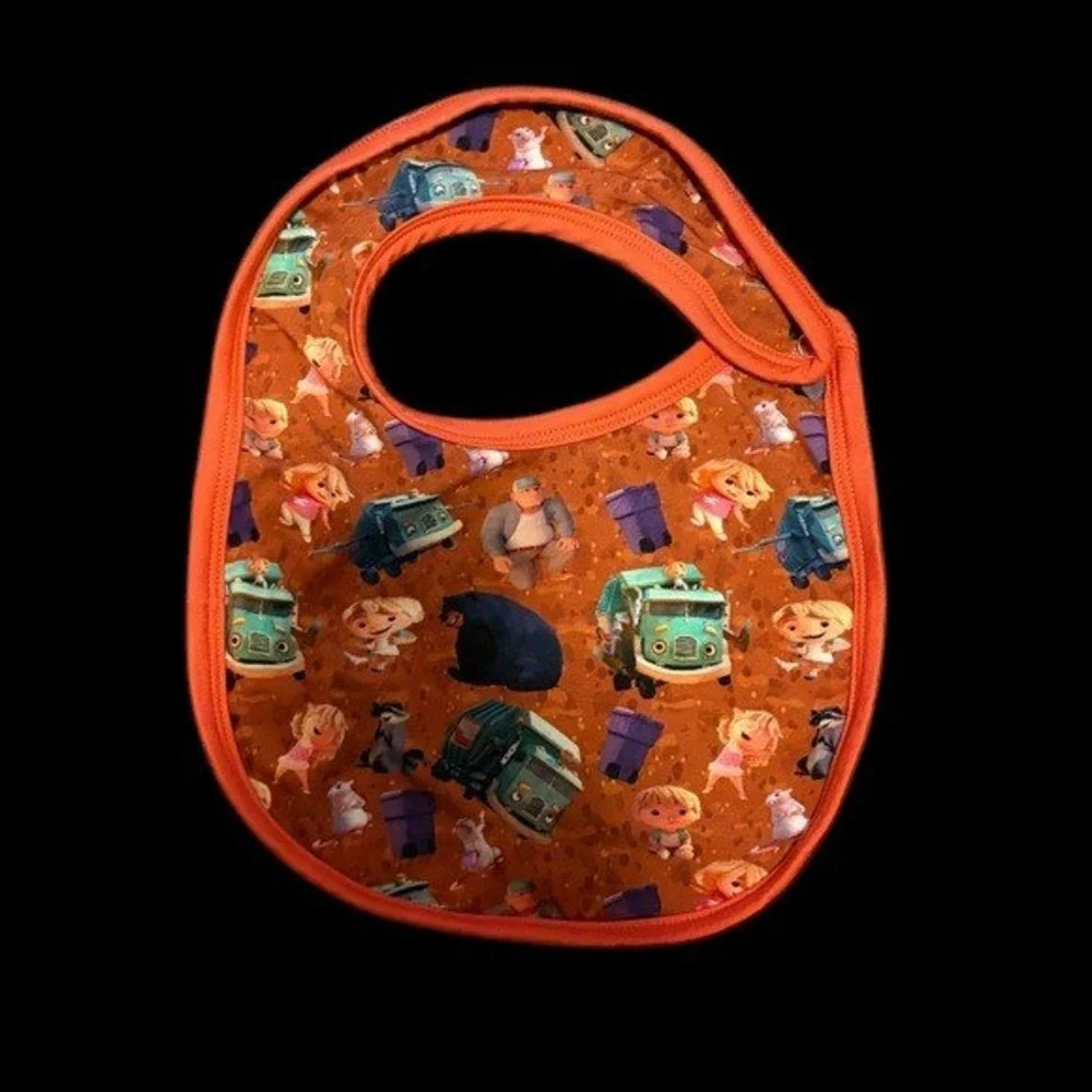 Handmade Trash Truck Animated Series Character Print Bib Orange‎ Snap Closure